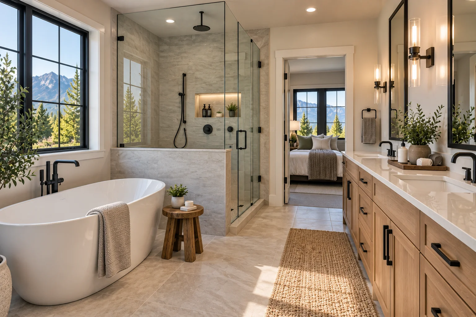 Light cabinetry in a bright, finished bathroom