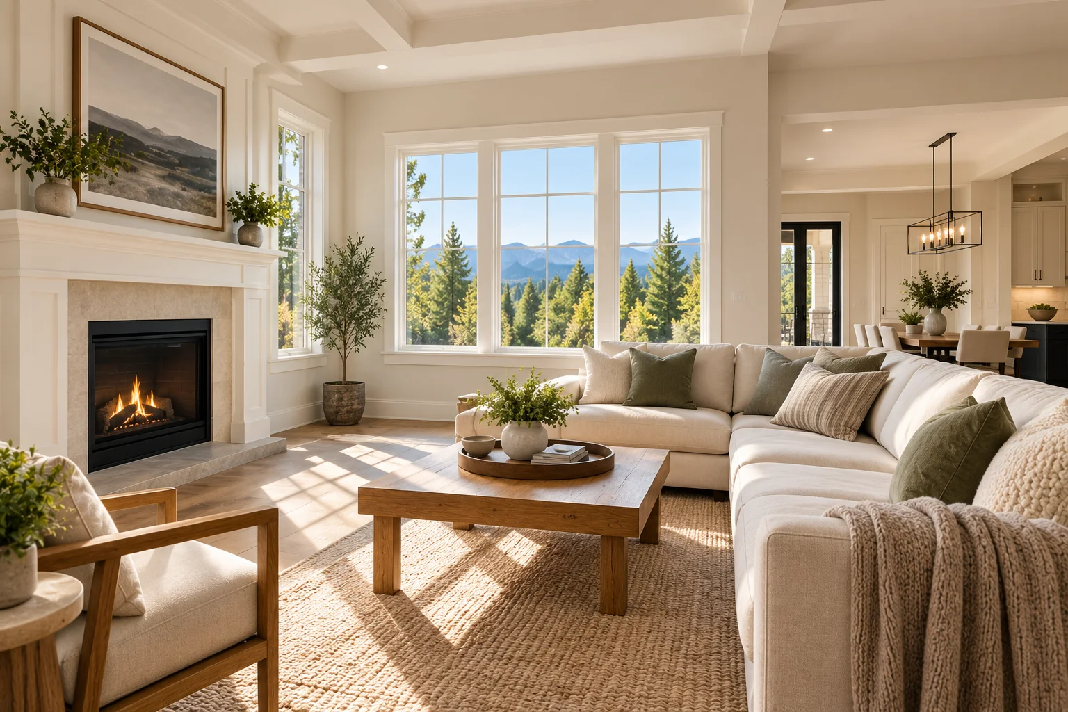 A light-filled living space with freshly painted walls